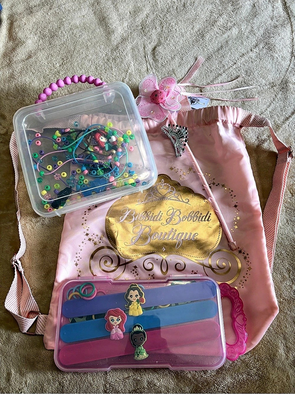 Disney Parks Bibbidi Bobbidi Boutique Pink Drawstring Backpack Cinch Bag